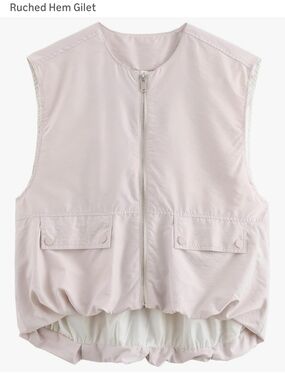 Beige Full Zip Vest With Pockets Band Collar Size L Solid Casual Women's